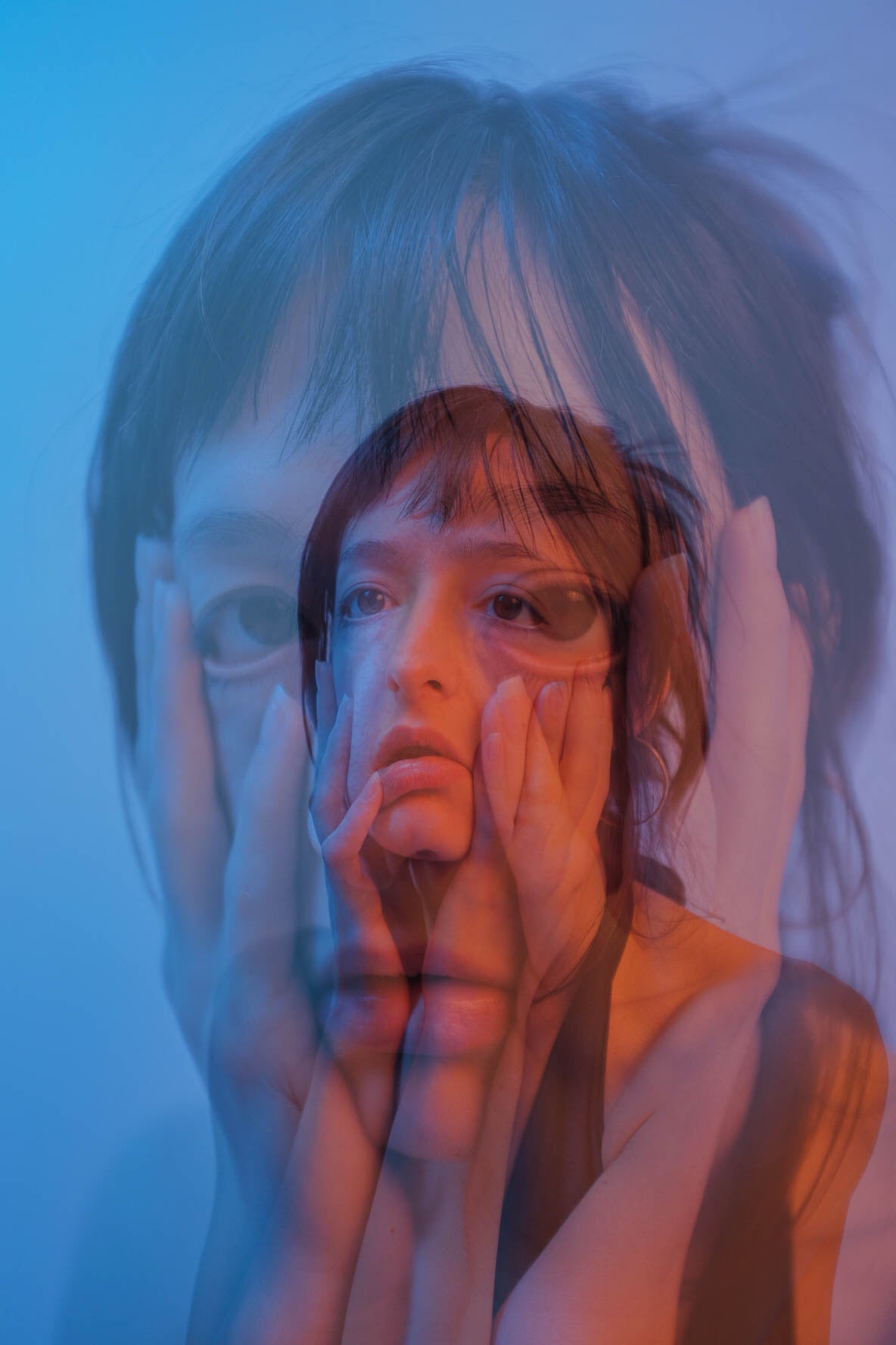 double exposure blue and orange vivid portrait